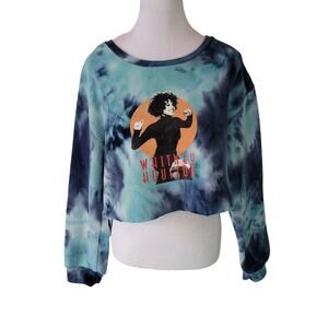 Whitney Houston	Size	L Blue‎ Tie-Dye Crop Crewneck Sweatshirt Band Tee 90sw
